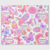 Fun Pink Butterfly, Cupcake, Candy Pattern Geschenkpapier (Flach)