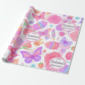 Fun Pink Butterfly, Cupcake, Candy Pattern Geschenkpapier (Ungerollt)