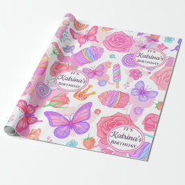Fun Pink Butterfly, Cupcake, Candy Pattern Geschenkpapier
