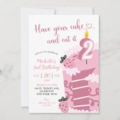 Fun Pink Cake 2. Geburtstag Einladung (Vorderseite)