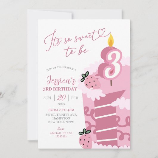 Fun Pink Cake 3. Geburtstag Einladung (Vorderseite)