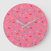 Fun Pink Candy Sprinkles Pattern Große Wanduhr (Vorderseite)
