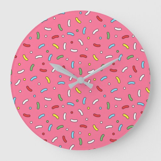 Fun Pink Candy Sprinkles Pattern Große Wanduhr (Vorderseite)