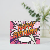 Fun Pink Comic Buch GLÜCKLICH GEBURTSTAG Postkarte (Stehend Vorderseite)