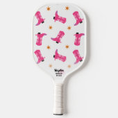 Fun Pink Cowboy Boost Gold Stars Custom Text Pickleball Schläger (Rückseite)