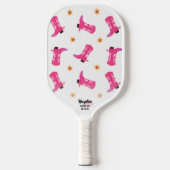Fun Pink Cowboy Boost Gold Stars Custom Text Pickleball Schläger (Vorderseite)