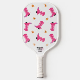 Fun Pink Cowboy Boost Gold Stars Custom Text Pickleball Schläger