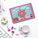 Fun Pink Doughnut Ferris Wheel and Cupcakes Tri-fold Geldbeutel<br><div class="desc">Wenn das Leben ein Stück Kuchen wäre, würde es genau so aussehen: eine köstliche Messe! Die Abbildung auf diesem Portemonnaie zeigt ein schönes Riesenrad aus einer rosa verglasten Donuts, winzigen Kuchen und einem Pfannkuchen mit Butter und Sirup. Viele bunte Ballons fliegen in einem hellblauen Himmel mit einem Regenbogen und weißen...</div>