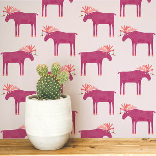 Fun Pink Elk Muster Tapete