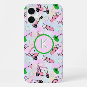 Fun Pink Feminine Golf Design und Custom Monogram iPhone 16 Plus Hülle