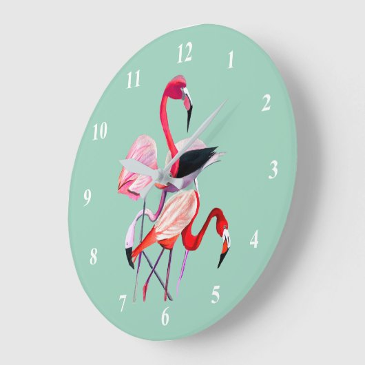 Fun pink Flamingo Aquarellbild Große Wanduhr (Winkel)