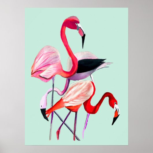 Fun pink Flamingo Aquarellbild Poster (Vorne)