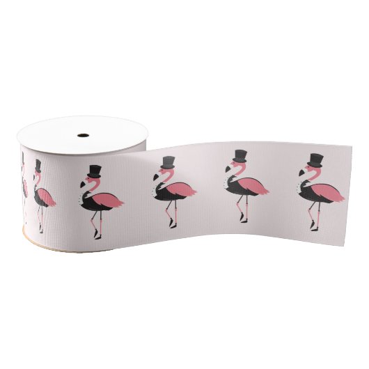 Fun Pink Flamingo Tuxedo Ripsband (Spule)