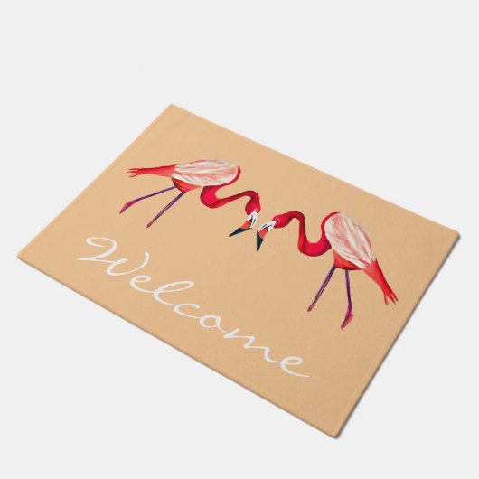 Fun Pink Flamingo Vogelkunst Fußmatte (Schrägansicht)