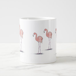 Fun Pink Flamingos Pen und Tinte Farbe Zeichnend Jumbo-Tasse