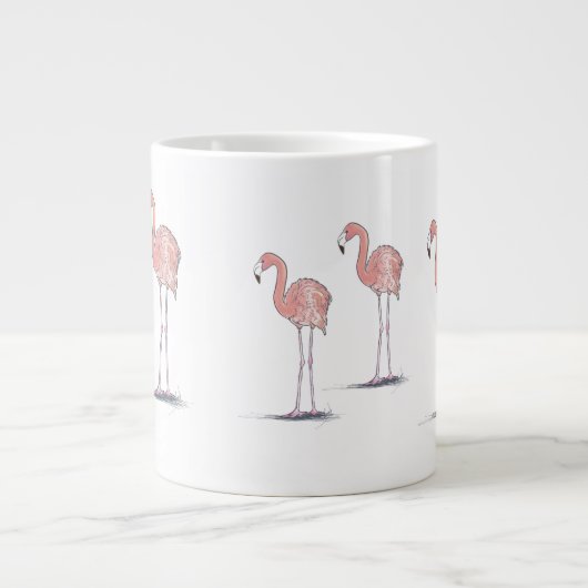 Fun Pink Flamingos Pen und Tinte Farbe Zeichnend Jumbo-Tasse (Vorderseite)