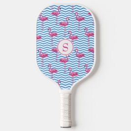 Fun Pink Flamingos Zickzack Muster und Blau Pickleball Schläger