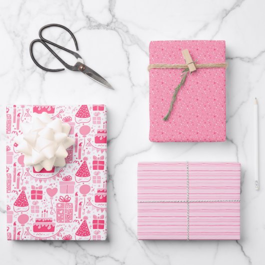 Fun Pink Geburtstag Geschenkpapier Set (Vorderseite)