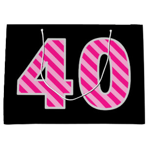 Fun Pink gestreift "40"; glücklich 40. Geburtstag; Große Geschenktüte