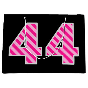 Fun Pink gestreift "44"; glücklich 44. Geburtstag; Große Geschenktüte