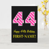 Fun Pink gestreift "44"; glücklich 44. Geburtstag; Karte (Gelbe Blume)