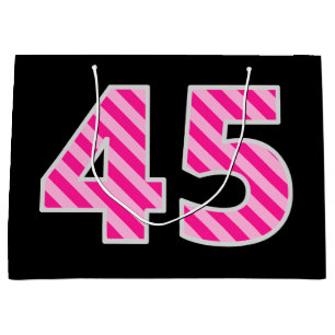 Fun Pink gestreift "45"; glücklich 45. Geburtstag; Große Geschenktüte