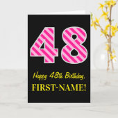 Fun Pink gestreift "48"; glücklich 48. Geburtstag; Karte (Gelbe Blume)