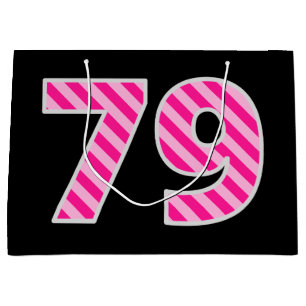 Fun Pink gestreift "79"; glücklich 79. Geburtstag; Große Geschenktüte