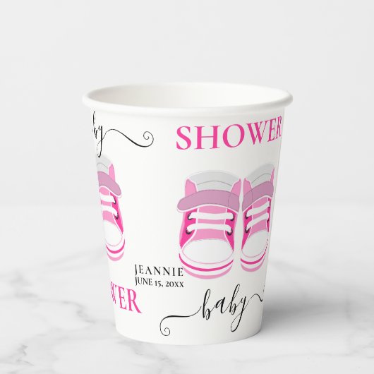 Fun Pink Girl Baby Shoes BABY SHOWER Pappbecher (Rückseite)