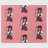 Fun Pink Girl Pirate Geschenkpapier (Flach)