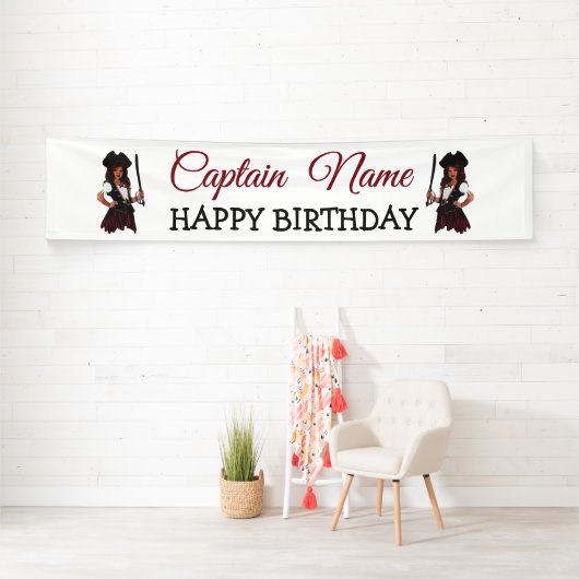 Fun Pink Girl Pirate HAPPY BIRTHDAY Banner (Insitu)