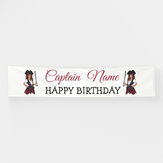 Fun Pink Girl Pirate HAPPY BIRTHDAY Banner (Horizontal)
