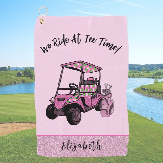 Fun Pink Glitzer Golf Cart Personalisiert Ladys Golfhandtuch