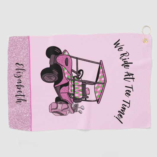 Fun Pink Glitzer Golf Cart Personalisiert Ladys Golfhandtuch (Horizontal)