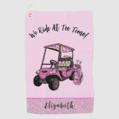 Fun Pink Glitzer Golf Cart Personalisiert Ladys Golfhandtuch (Vorderseite)