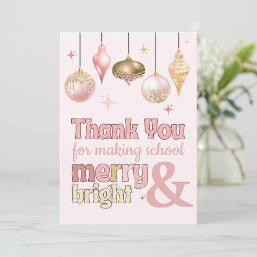 Fun Pink Gold Christmas Thank You Gift Card Holder Einladung (Stehend Vorderseite)
