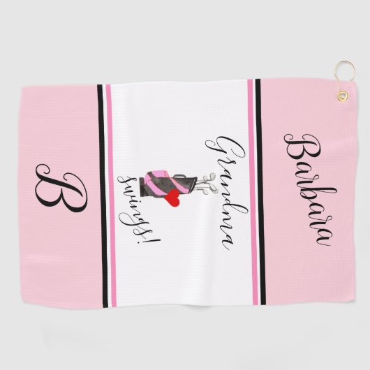 Fun Pink Golf Bag Monogram Name Golfhandtuch (Horizontal)