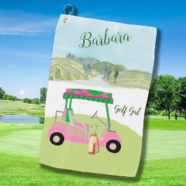 Fun Pink Golf Cart Landschaftlicher Personalisiert Golfhandtuch