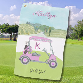 Fun Pink Golf Cart Landschaftlicher Personalisiert Golfhandtuch