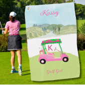 Fun Pink Golf Cart Landschaftlicher Personalisiert Golfhandtuch