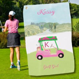 Fun Pink Golf Cart Landschaftlicher Personalisiert Golfhandtuch