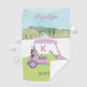 Fun Pink Golf Cart Landschaftlicher Personalisiert Golfhandtuch (Insitu)