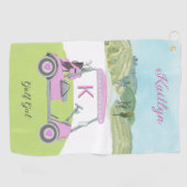 Fun Pink Golf Cart Landschaftlicher Personalisiert Golfhandtuch (Horizontal)