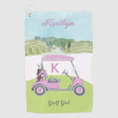 Fun Pink Golf Cart Landschaftlicher Personalisiert Golfhandtuch (Vorderseite)