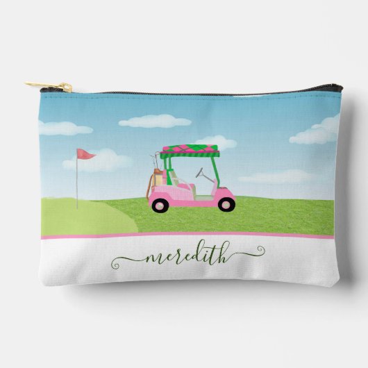Fun Pink Golf Cart Landschaftlicher Personalisiert Zubehörtasche (Vorderseite)