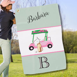 Fun Pink Golf Cart Monogram Name Golf Handtuch