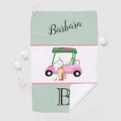 Fun Pink Golf Cart Monogram Name Golf Handtuch (Insitu)
