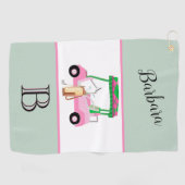Fun Pink Golf Cart Monogram Name Golf Handtuch (Horizontal)