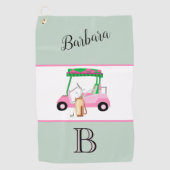 Fun Pink Golf Cart Monogram Name Golf Handtuch (Vorderseite)