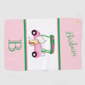 Fun Pink Golf Cart Monogram Name Golfhandtuch (Horizontal)